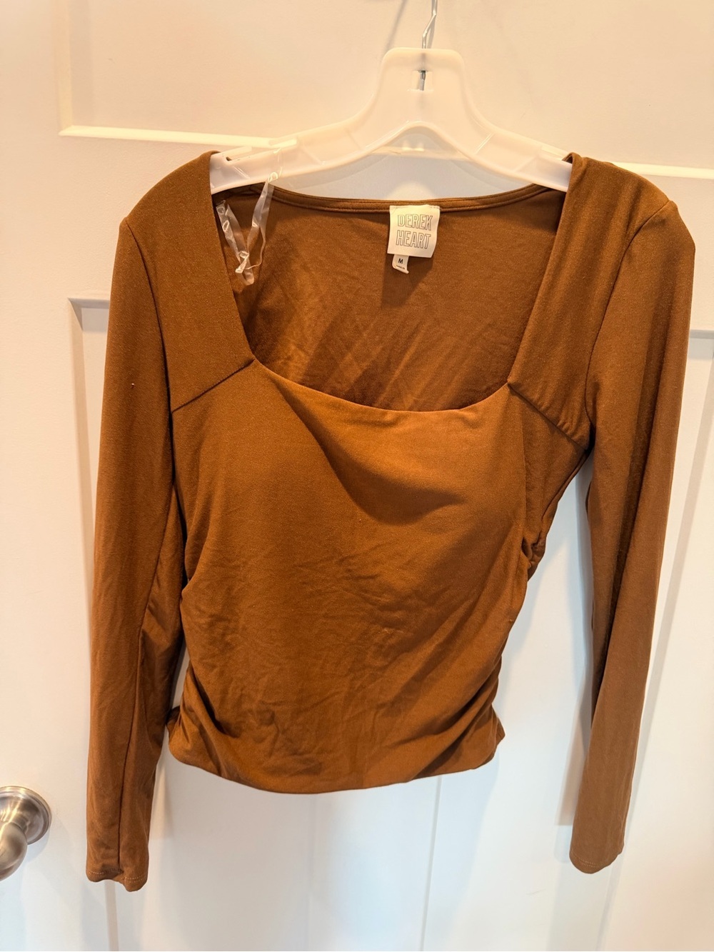 Derek Heart Brown Square Neck Ruched Long Sleeve Top M
